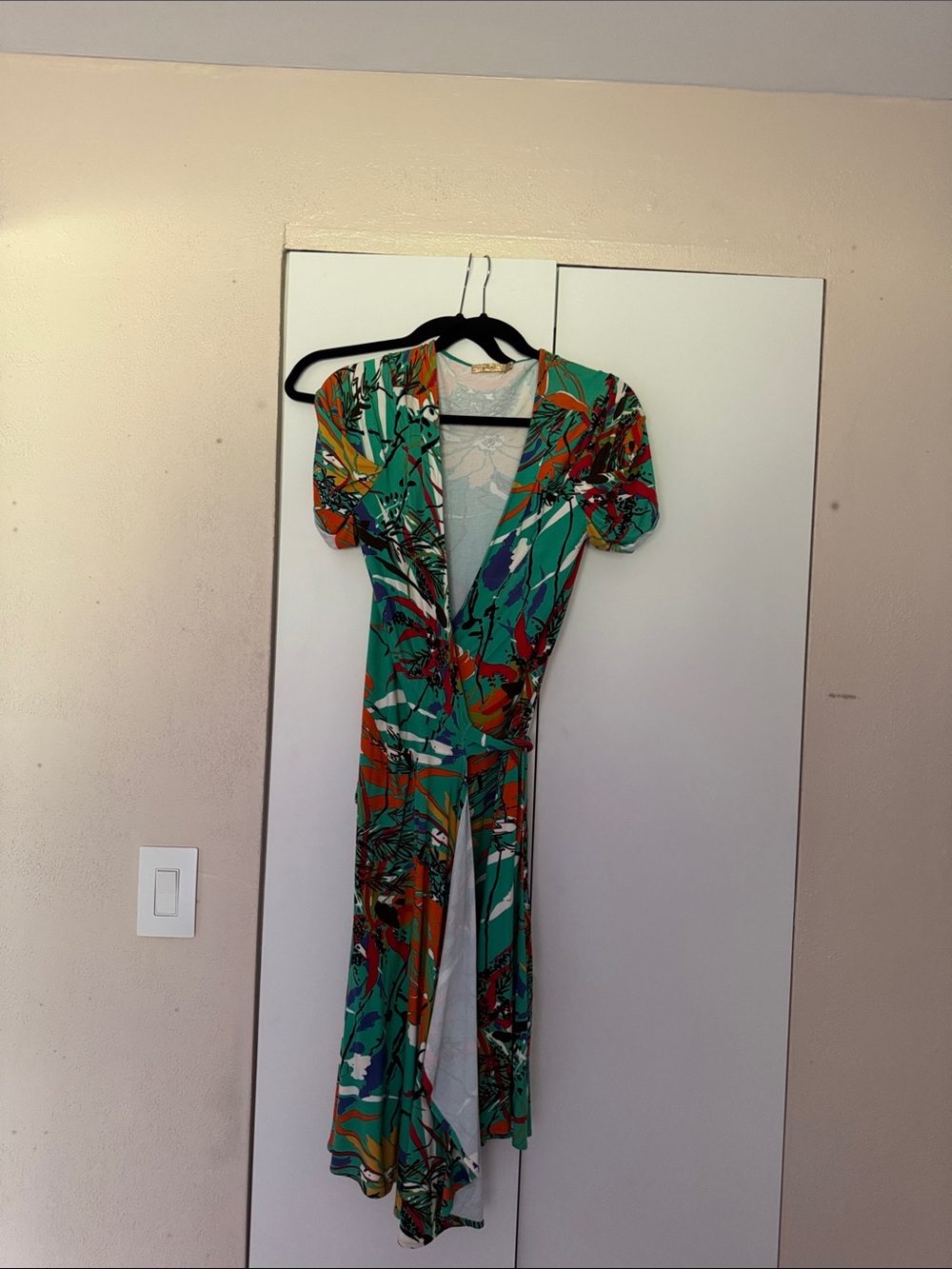 Tropical Print Green Wrap Dress